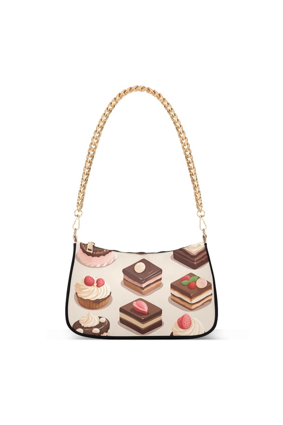Womens Shoulder Bag with Chain Strap Clutch Purse Cute Tote Handbag, Cute Chocolate Cakes