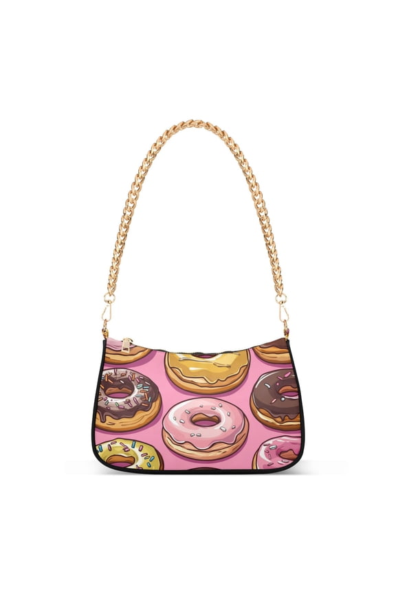 Womens Shoulder Bag with Chain Strap Clutch Purse Cute Tote Handbag, Cute Doughnuts Pattern