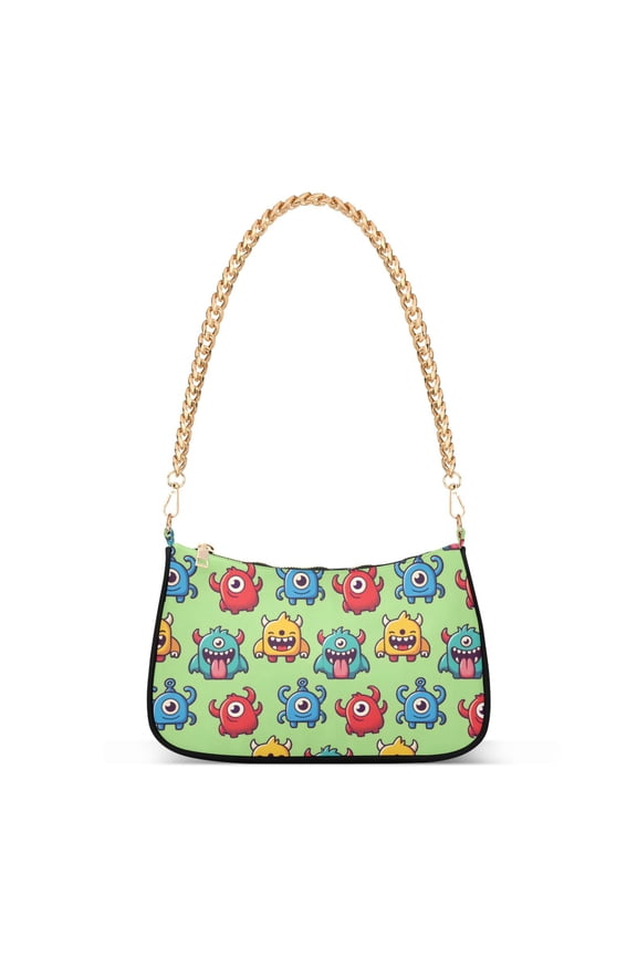 Womens Shoulder Bag with Chain Strap Clutch Purse Cute Tote Handbag, Cute Monsters Pattern