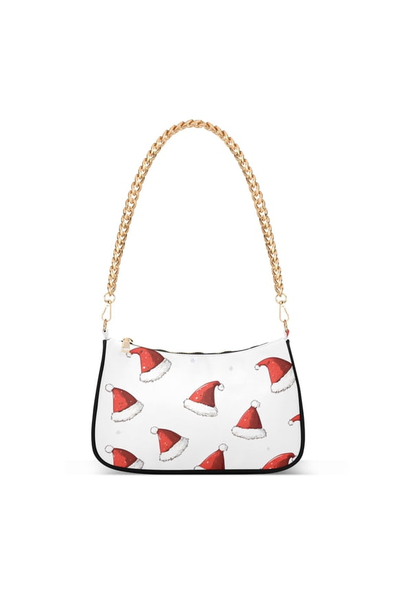 Womens Shoulder Bag with Chain Strap Clutch Purse Cute Tote Handbag, Cute Santa Hats Pattern