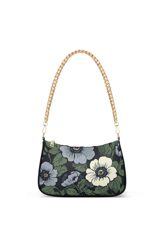 Womens Shoulder Bag with Chain Strap Clutch Purse Cute Tote Handbag, Dark Floral