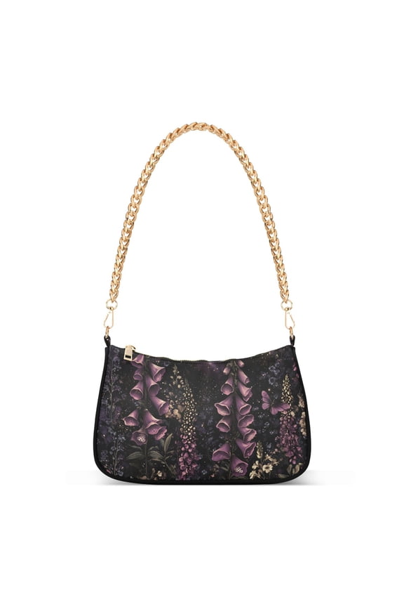 Womens Shoulder Bag with Chain Strap Clutch Purse Cute Tote Handbag, Dark Gothic Floral
