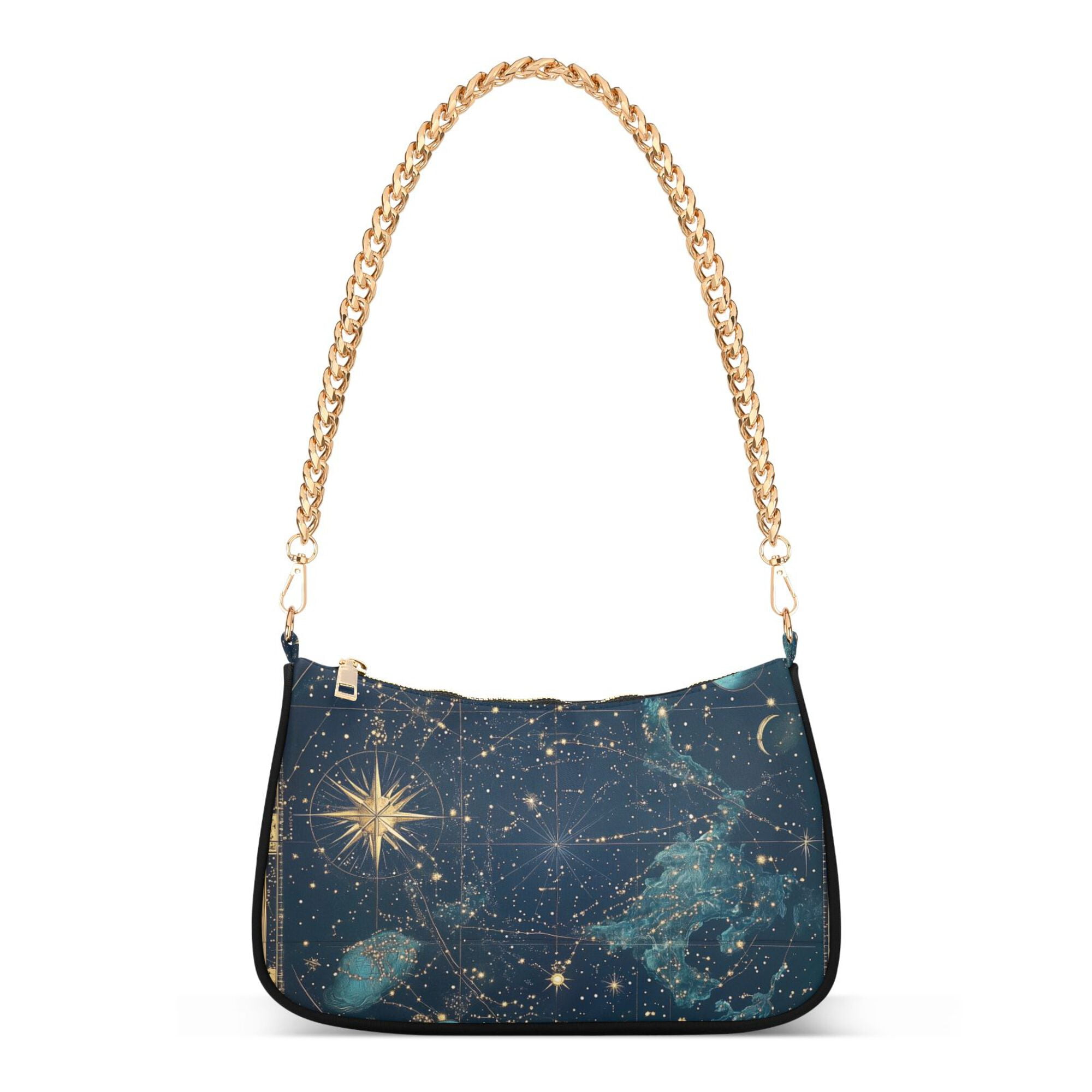 FORMRS Womens Shoulder Bag with Chain Strap Clutch Purse Cute Tote Handbag, Dark Star Map