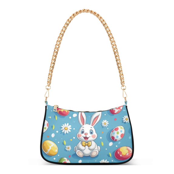 FORMRS Womens Shoulder Bag with Chain Strap Clutch Purse Cute Tote Handbag, Easter Bunny Pattern