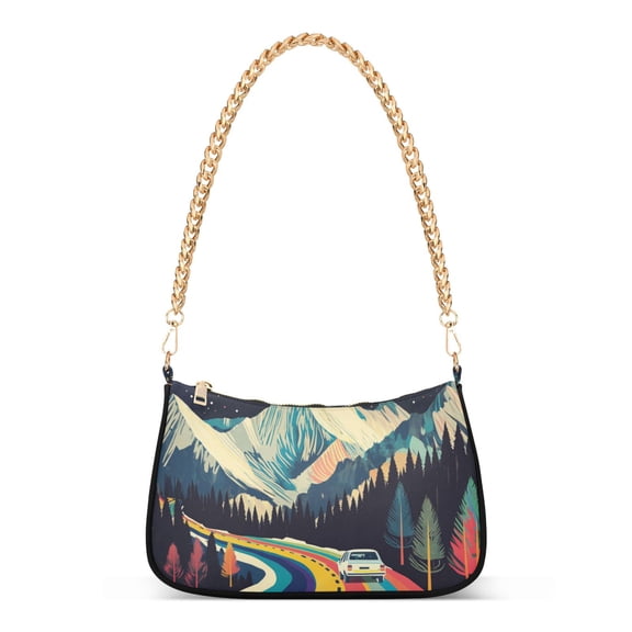 FORMRS Womens Shoulder Bag with Chain Strap Clutch Purse Cute Tote Handbag, Evening Mountain Road