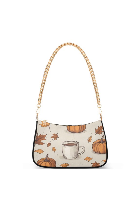 Womens Shoulder Bag with Chain Strap Clutch Purse Cute Tote Handbag, Fall Pumpkin Pattern