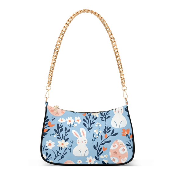 FORMRS Womens Shoulder Bag with Chain Strap Clutch Purse Cute Tote Handbag, Floral Easter Rabbits