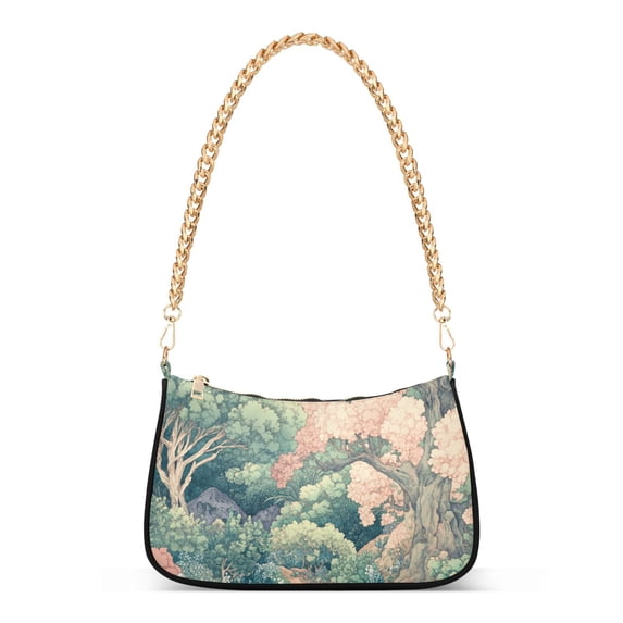 FORMRS Womens Shoulder Bag with Chain Strap Clutch Purse Cute Tote Handbag, Floral Forest Pattern