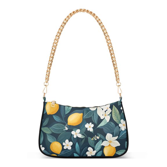 FORMRS Womens Shoulder Bag with Chain Strap Clutch Purse Cute Tote Handbag, Floral Lemon