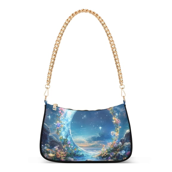 FORMRS Womens Shoulder Bag with Chain Strap Clutch Purse Cute Tote Handbag, Floral Moon