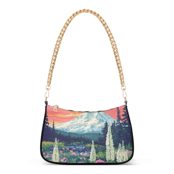 FORMRS Womens Shoulder Bag with Chain Strap Clutch Purse Cute Tote Handbag, Floral Mountain