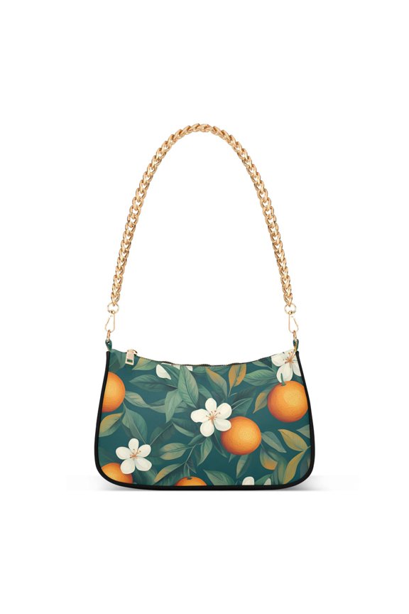 Womens Shoulder Bag with Chain Strap Clutch Purse Cute Tote Handbag, Floral Orange Pattern