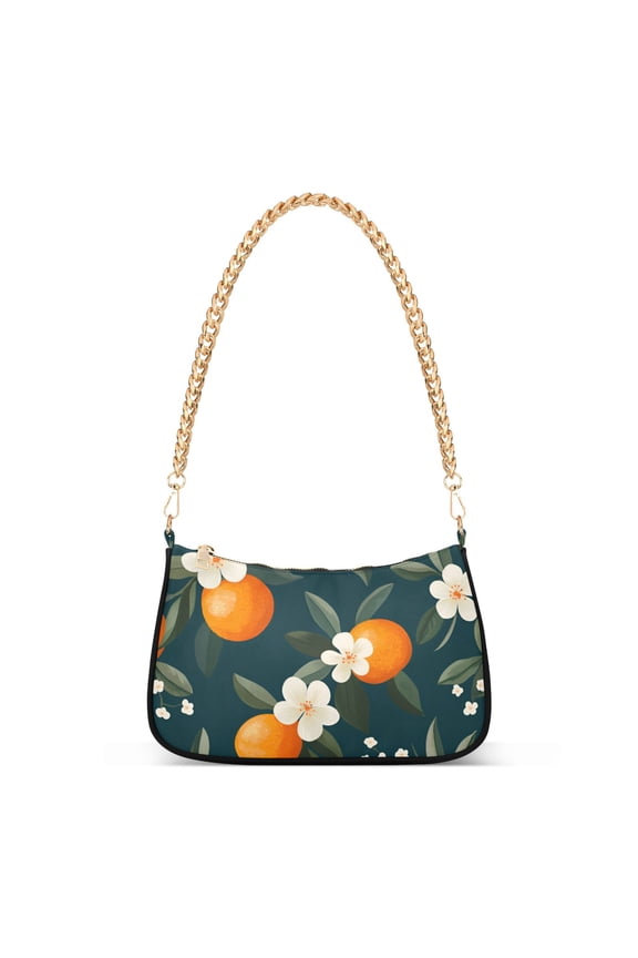 Womens Shoulder Bag with Chain Strap Clutch Purse Cute Tote Handbag, Floral Oranges
