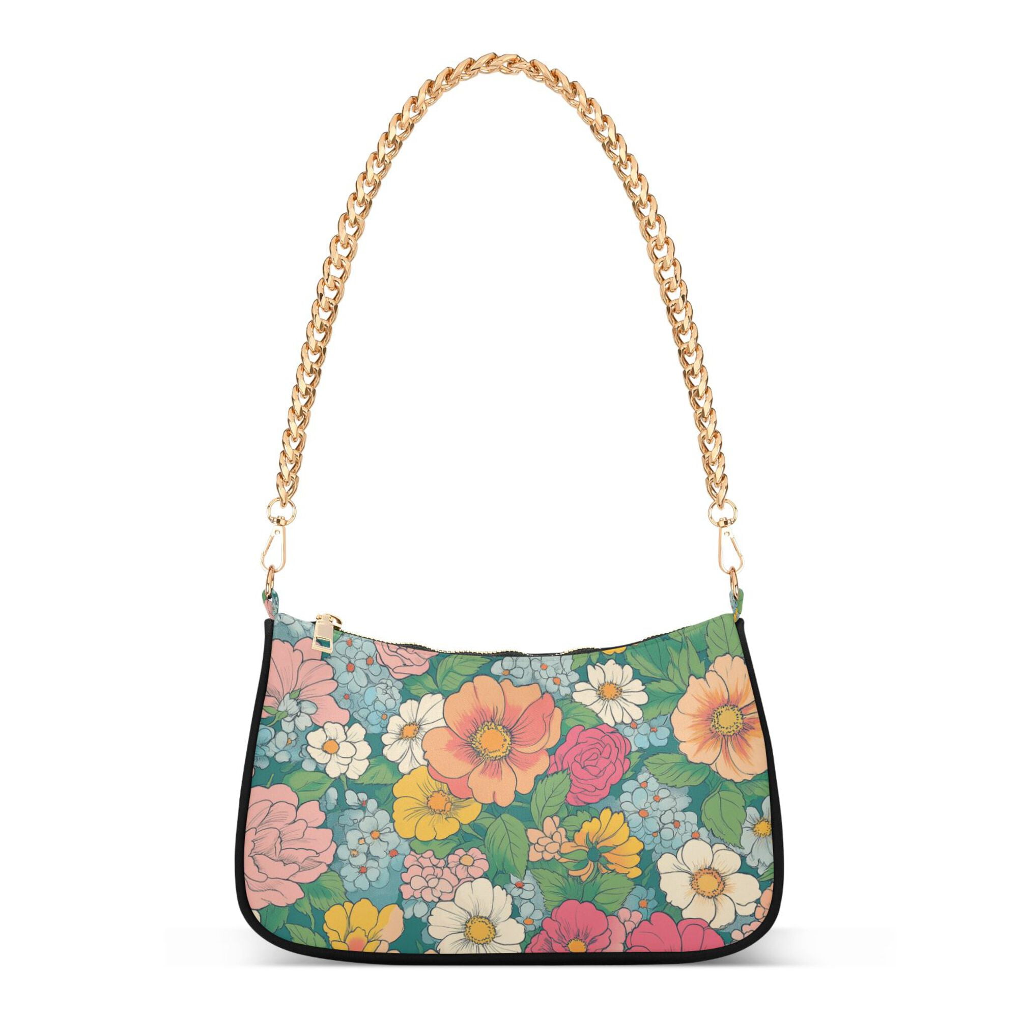 FORMRS Womens Shoulder Bag with Chain Strap Clutch Purse Cute Tote Handbag, Floral Pattern