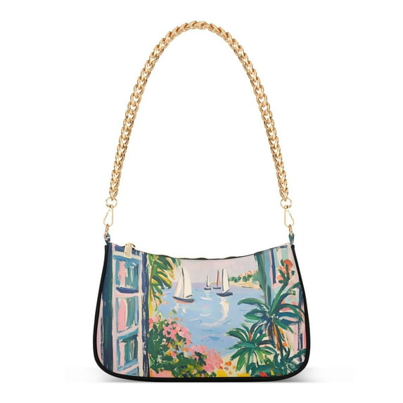 FORMRS Womens Shoulder Bag with Chain Strap Clutch Purse Cute Tote Handbag, Floral Seaside