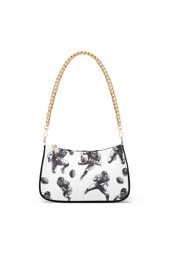 Womens Shoulder Bag with Chain Strap Clutch Purse Cute Tote Handbag, Football Player Pattern
