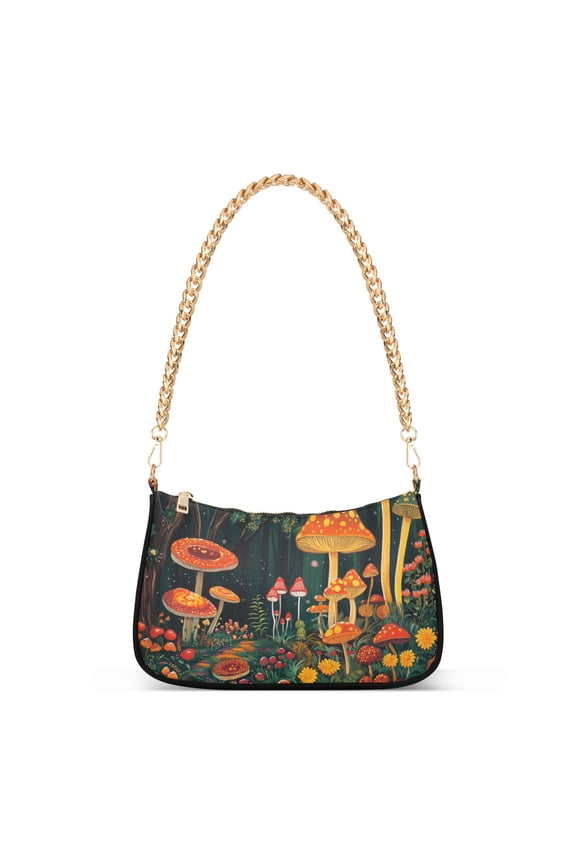 Womens Shoulder Bag with Chain Strap Clutch Purse Cute Tote Handbag, Forest Mushroom