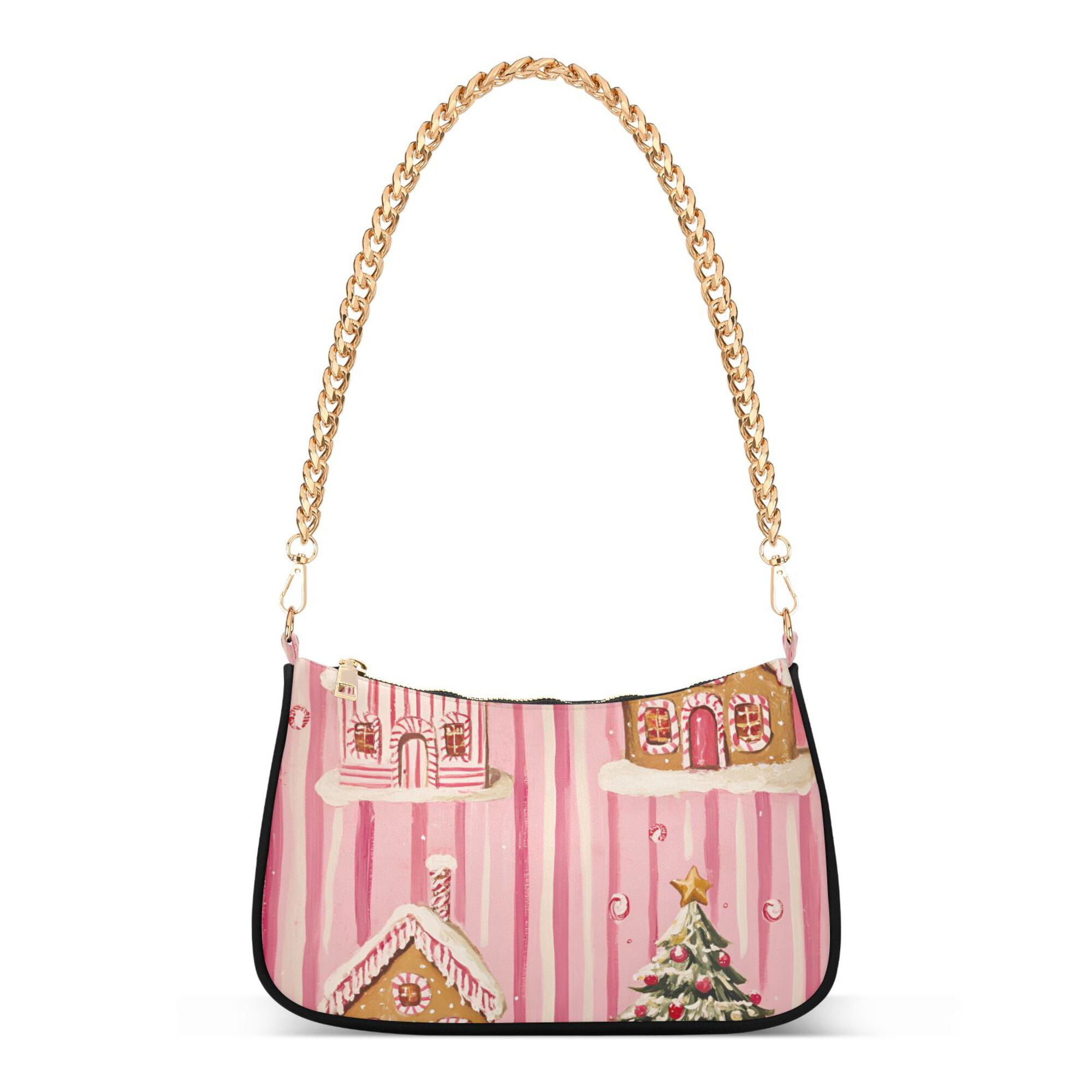 FORMRS Womens Shoulder Bag with Chain Strap Clutch Purse Cute Tote Handbag, Gingerbread Houses