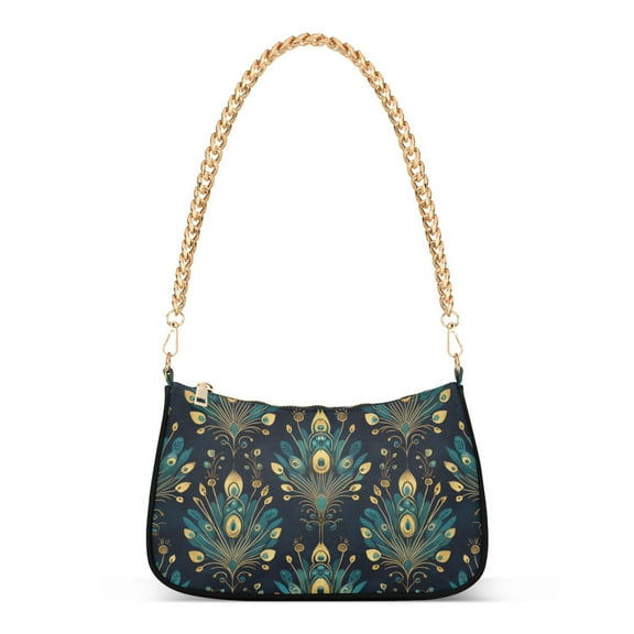 FORMRS Womens Shoulder Bag with Chain Strap Clutch Purse Cute Tote Handbag, Gold Peacock Pattern