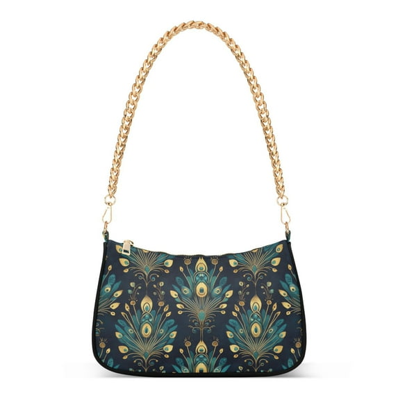 FORMRS Womens Shoulder Bag with Chain Strap Clutch Purse Cute Tote Handbag, Gold Peacock Pattern