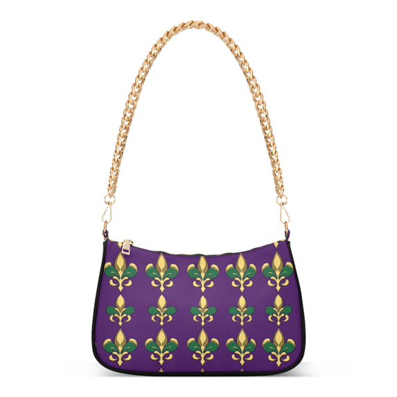 FORMRS Womens Shoulder Bag with Chain Strap Clutch Purse Cute Tote Handbag, Gold and Green Floral Pattern