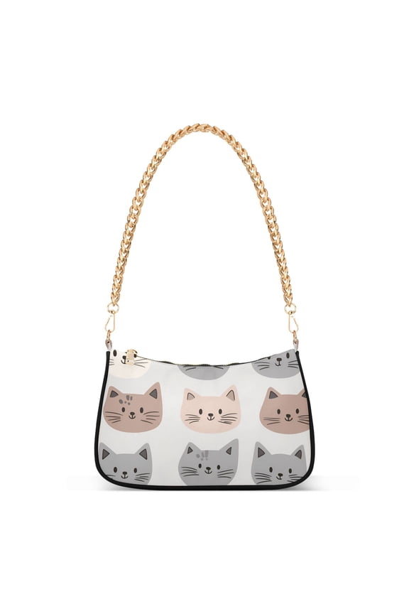 Womens Shoulder Bag with Chain Strap Clutch Purse Cute Tote Handbag, Gray Cat Pattern