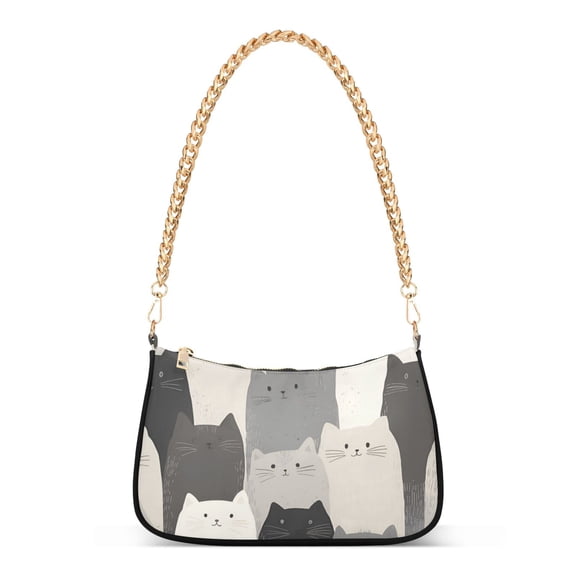 FORMRS Womens Shoulder Bag with Chain Strap Clutch Purse Cute Tote Handbag, Gray Cute Cats