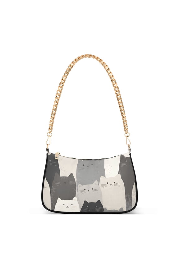 Womens Shoulder Bag with Chain Strap Clutch Purse Cute Tote Handbag, Gray Cute Cats