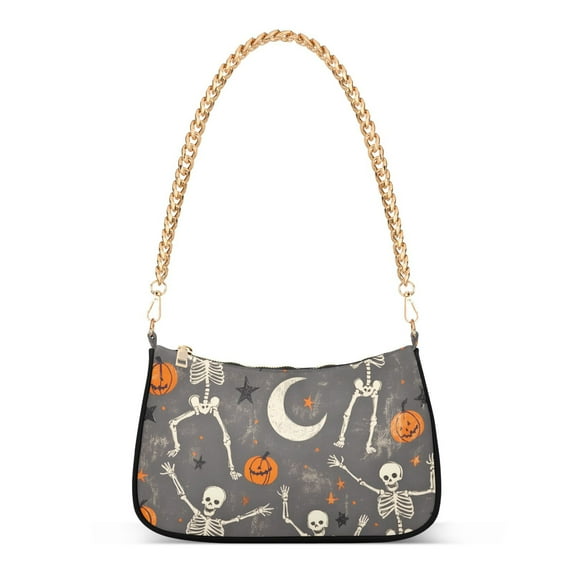 FORMRS Womens Shoulder Bag with Chain Strap Clutch Purse Cute Tote Handbag, Gray Halloween Skeleton