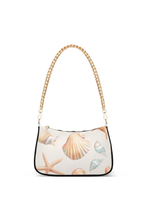 Womens Shoulder Bag with Chain Strap Clutch Purse Cute Tote Handbag, Gray Seashell