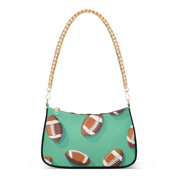 FORMRS Womens Shoulder Bag with Chain Strap Clutch Purse Cute Tote Handbag, Green American Footballs