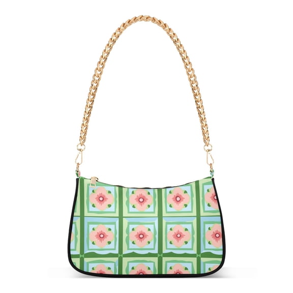 FORMRS Womens Shoulder Bag with Chain Strap Clutch Purse Cute Tote Handbag, Green Blossom Mosaic