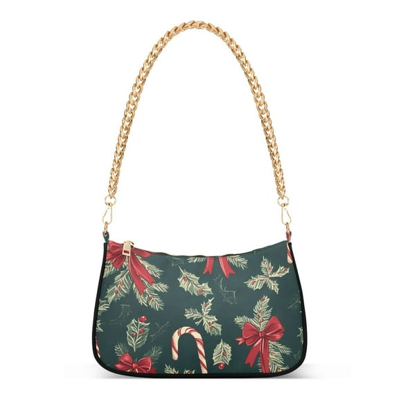 FORMRS Womens Shoulder Bag with Chain Strap Clutch Purse Cute Tote Handbag, Green Christmas Candy Canes