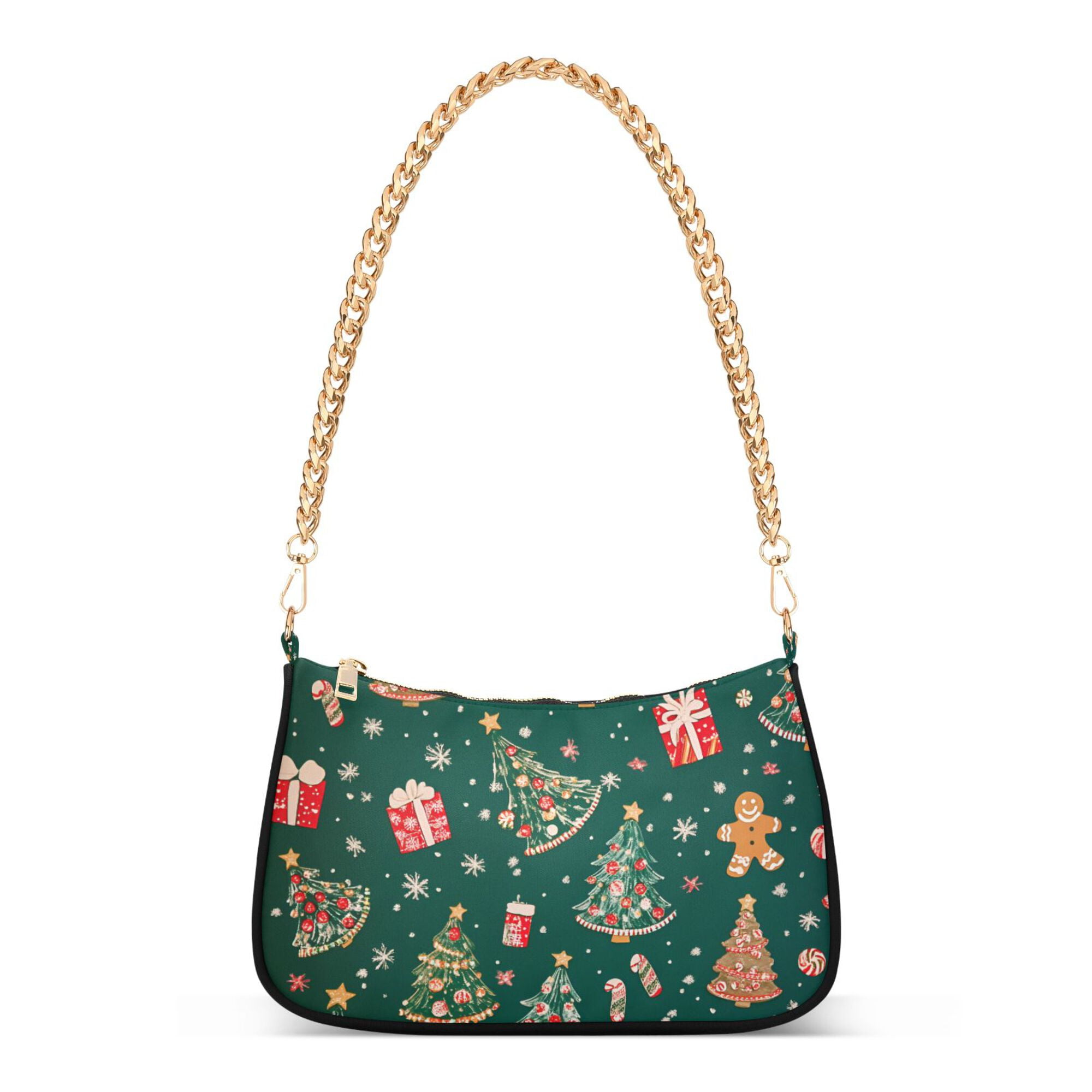 FORMRS Womens Shoulder Bag with Chain Strap Clutch Purse Cute Tote Handbag, Green Christmas Gingerbread