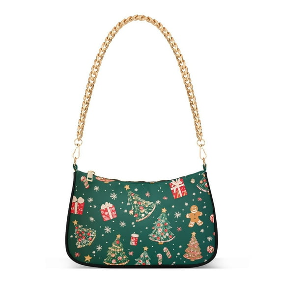 FORMRS Womens Shoulder Bag with Chain Strap Clutch Purse Cute Tote Handbag, Green Christmas Gingerbread