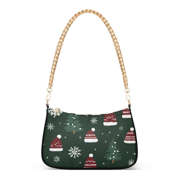 FORMRS Womens Shoulder Bag with Chain Strap Clutch Purse Cute Tote Handbag, Green Christmas Hats
