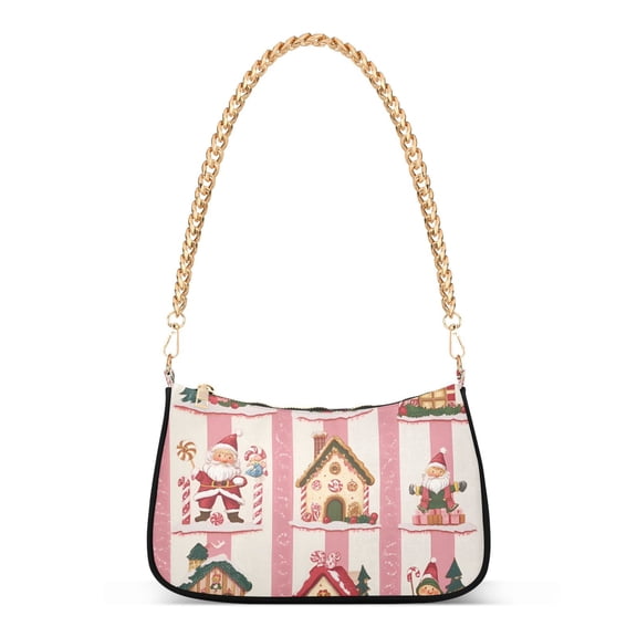 FORMRS Womens Shoulder Bag with Chain Strap Clutch Purse Cute Tote Handbag, Green Christmas Houses