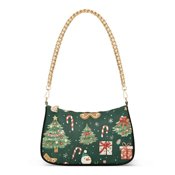 FORMRS Womens Shoulder Bag with Chain Strap Clutch Purse Cute Tote Handbag, Green Christmas Trees