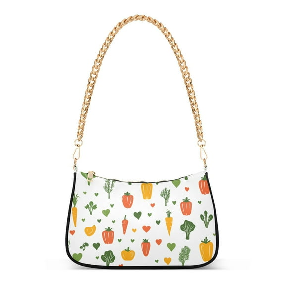 FORMRS Womens Shoulder Bag with Chain Strap Clutch Purse Cute Tote Handbag, Green Cute Vegetables