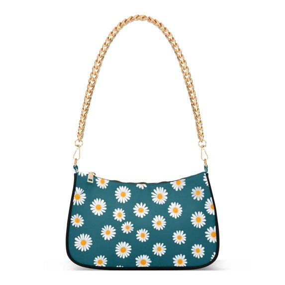 FORMRS Womens Shoulder Bag with Chain Strap Clutch Purse Cute Tote Handbag, Green Daisy Pattern