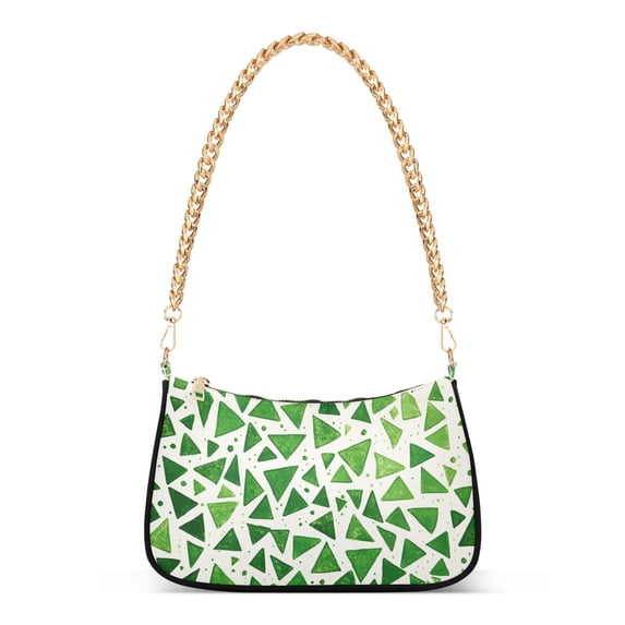 FORMRS Womens Shoulder Bag with Chain Strap Clutch Purse Cute Tote Handbag, Green Dot Triangles Pattern
