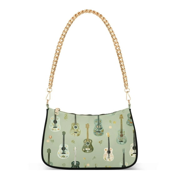 FORMRS Womens Shoulder Bag with Chain Strap Clutch Purse Cute Tote Handbag, Green Floral Guitar Pattern