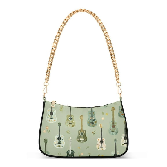 FORMRS Womens Shoulder Bag with Chain Strap Clutch Purse Cute Tote Handbag, Green Floral Guitar Pattern