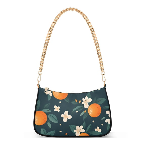FORMRS Womens Shoulder Bag with Chain Strap Clutch Purse Cute Tote Handbag, Green Floral Oranges