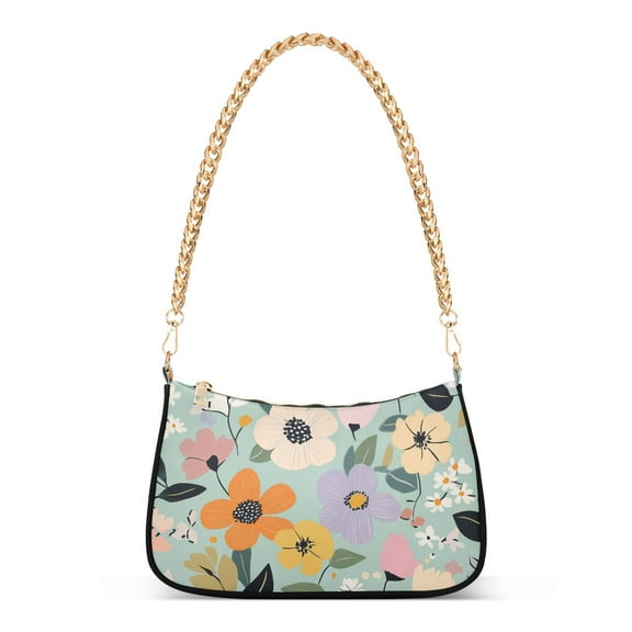 FORMRS Womens Shoulder Bag with Chain Strap Clutch Purse Cute Tote Handbag, Green Floral Pattern