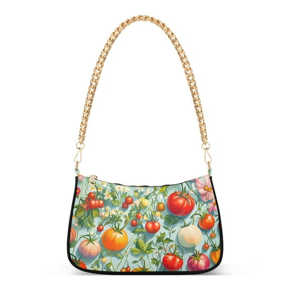 FORMRS Womens Shoulder Bag with Chain Strap Clutch Purse Cute Tote Handbag, Green Floral Tomatoes