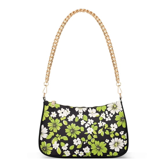 FORMRS Womens Shoulder Bag with Chain Strap Clutch Purse Cute Tote Handbag, Green Flower Pattern