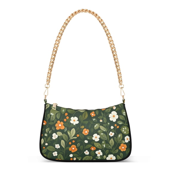 FORMRS Womens Shoulder Bag with Chain Strap Clutch Purse Cute Tote Handbag, Green Flowers Pattern