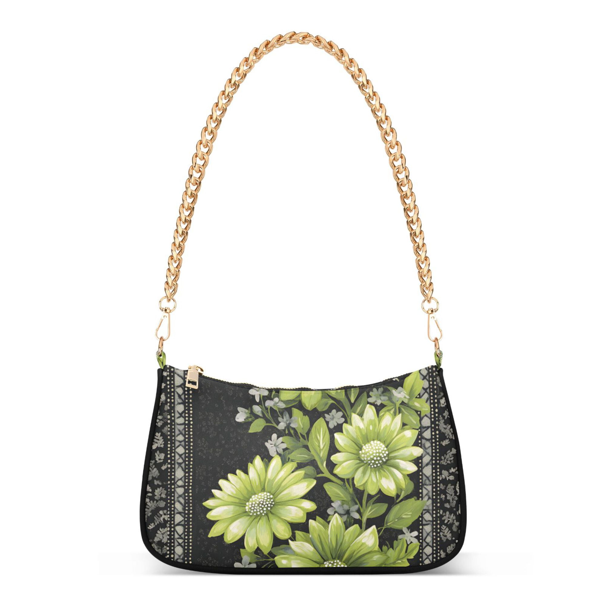 FORMRS Womens Shoulder Bag with Chain Strap Clutch Purse Cute Tote Handbag, Green Flowers