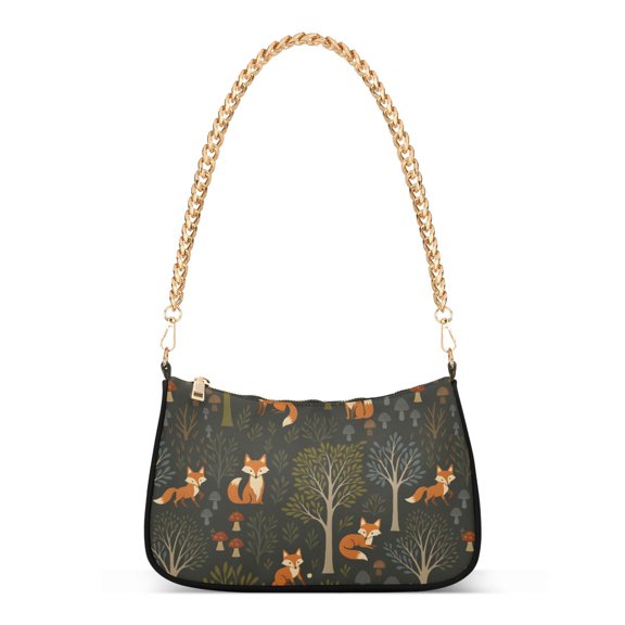 FORMRS Womens Shoulder Bag with Chain Strap Clutch Purse Cute Tote Handbag, Green Forest Fox Pattern